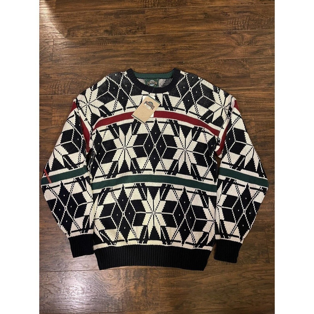 Vintage Jantzen Sweater Men's Multicolor Geometric USA Made Grandpa Knit Sz:Med
